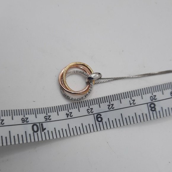 Estate Macy's Diamond Tri-Color 14K gold over/SS Circle Infinity Necklace - Picture 3 of 8